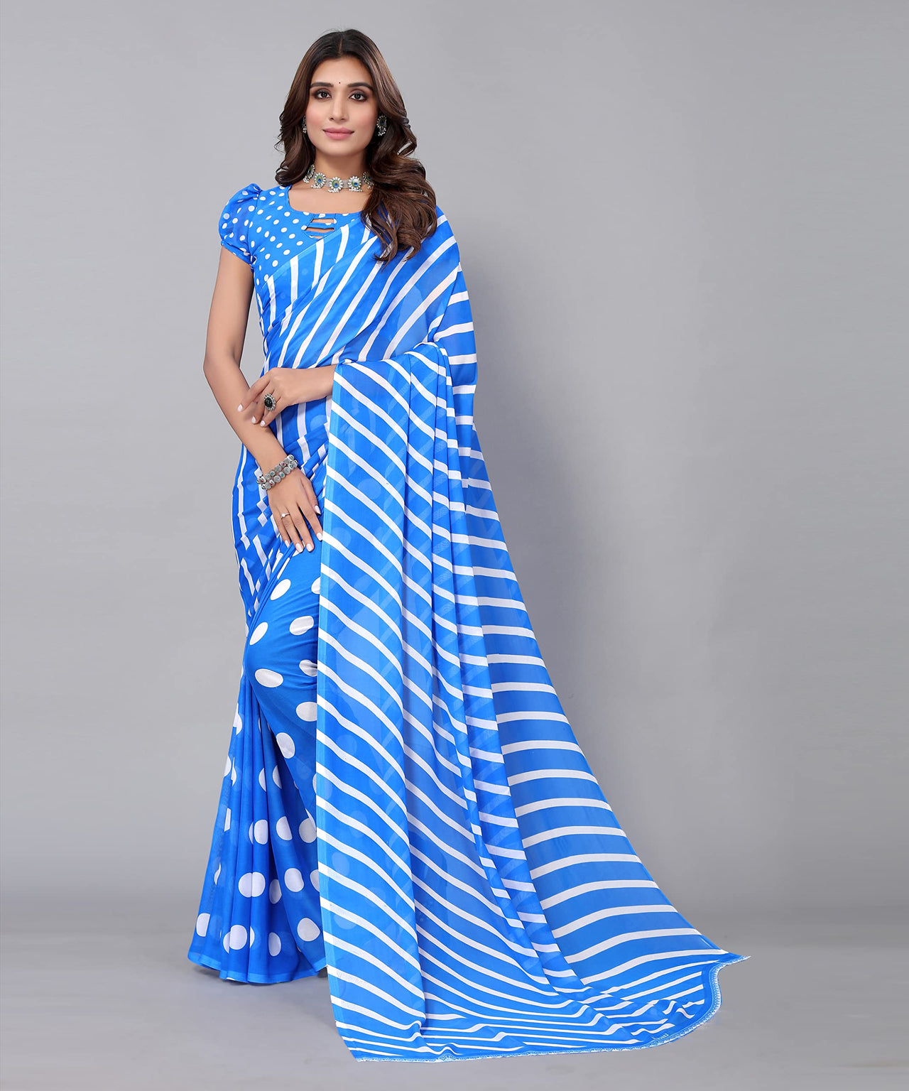 Yashika Women's Georgette Printed Saree With Blouse Piece