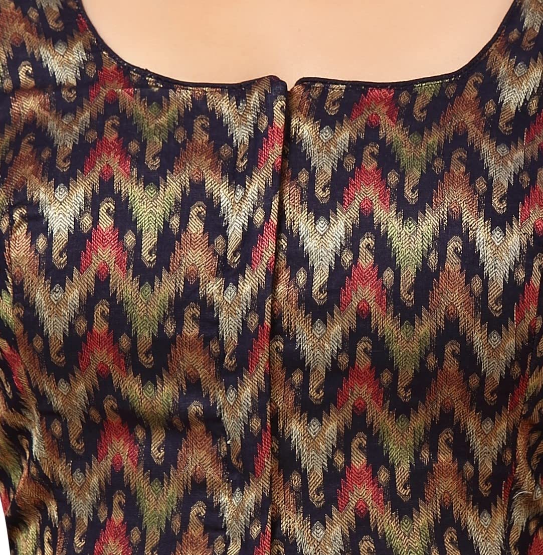 X3 Women's Viscose Elbow Length Sleeves Soft Brocade Padded Saree Blouse