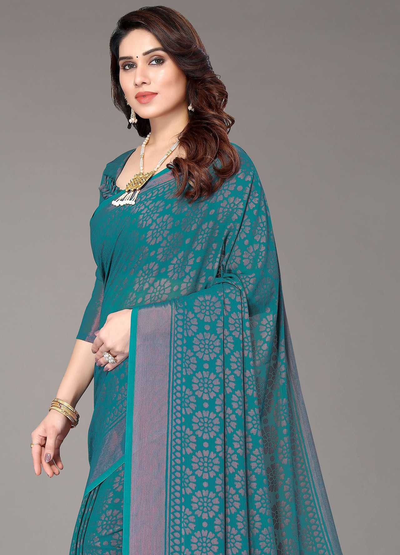 Winza Designer Women's Chiffon Brasso Printed Saree with Blouse Piece (WDP Brasso Malini W)