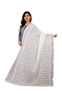 AKSHAR LLC Women's Designer Pure Chiffon Dupatta with Pure Cotton Thread Embroidery Work