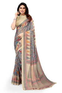 MIRCHI FASHION Women's Stylish Chiffon Floral and Geometric Printed Saree with Blouse Piece