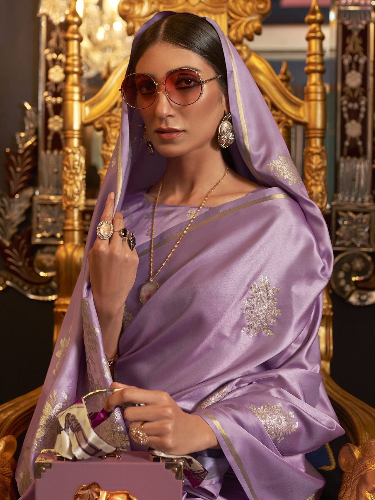 AKHILAM Women's Banarasi Pure Silk Floral Golden Zari Work Woven Design Border Saree with Unstitched Blouse Piece(KSBLE2240_Parent)