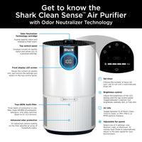 Shark Air Purifier for Home, Office, and Bedroom, Clean Sense Technology, HEPA Air Filter, 1200 Sq Ft, Captures 99.98% of Particles, Pet Dander, Pollutants, Dust, Smoke, Allergens & Smells, HP202 Black 1200 Sq. Ft.