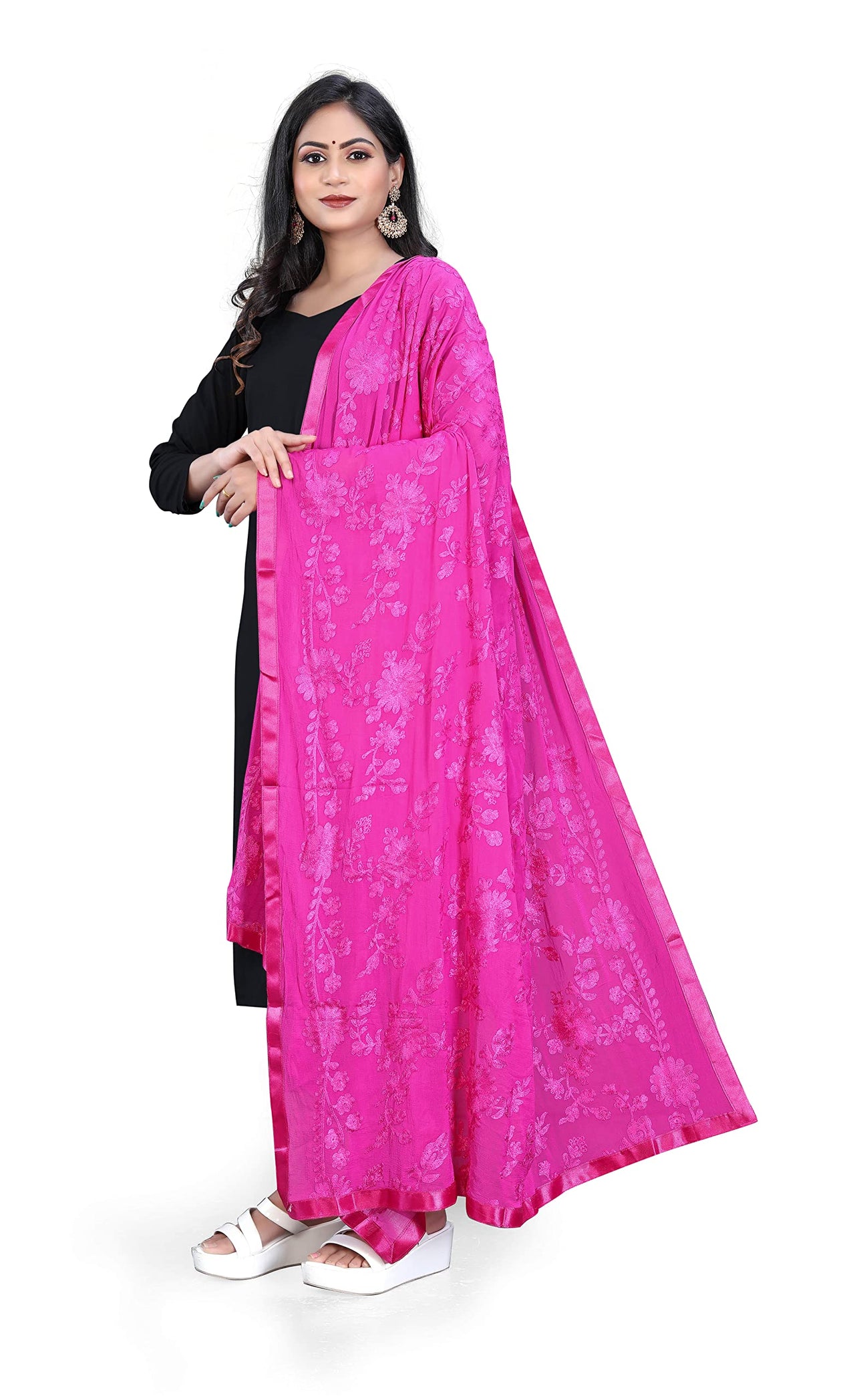 AKSHAR LLC Women's Embroidered Chiffon Dupatta