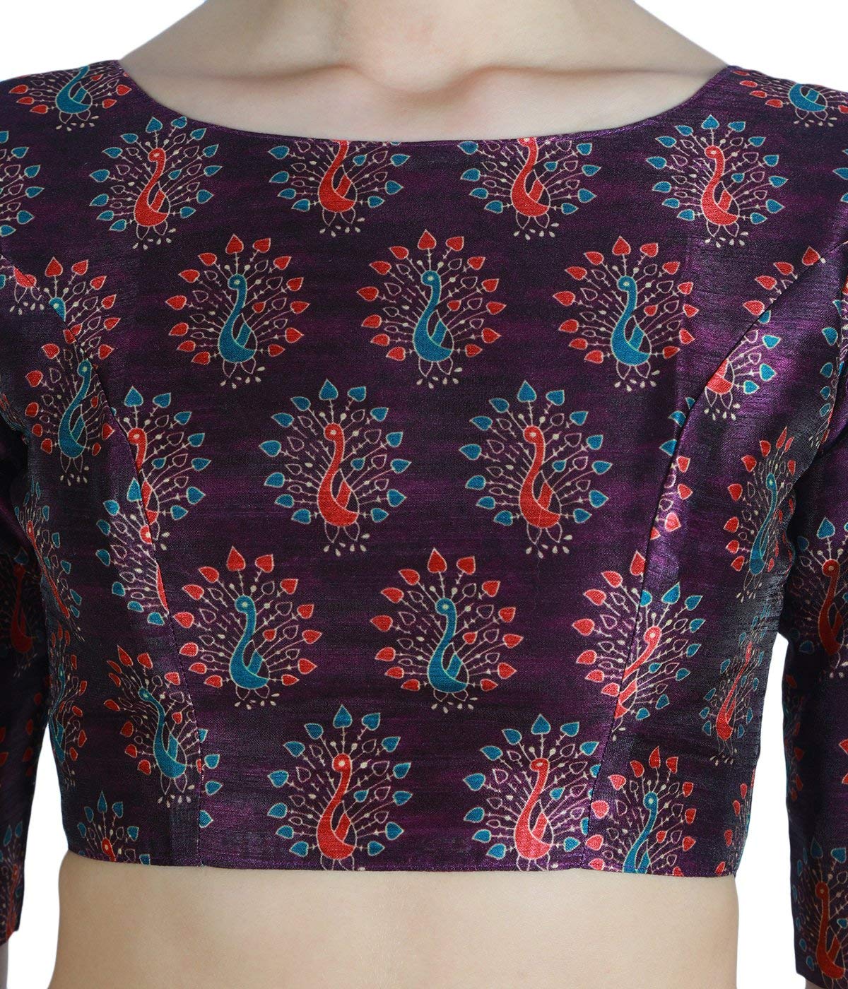 X3 Women's Peacock Print Polyester Elbow Length Sleeves Saree Blouse