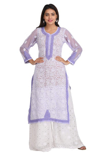 Ada Women's Hand Embroidered Faux Georgette Lucknowi Chikankari Kurti with Slip