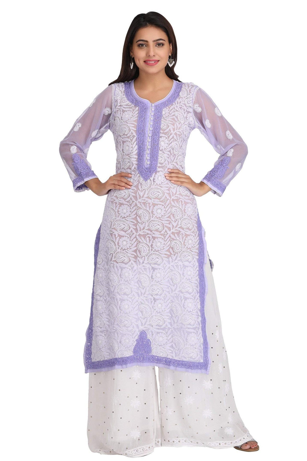 Ada Women's Hand Embroidered Faux Georgette Lucknowi Chikankari Kurti with Slip