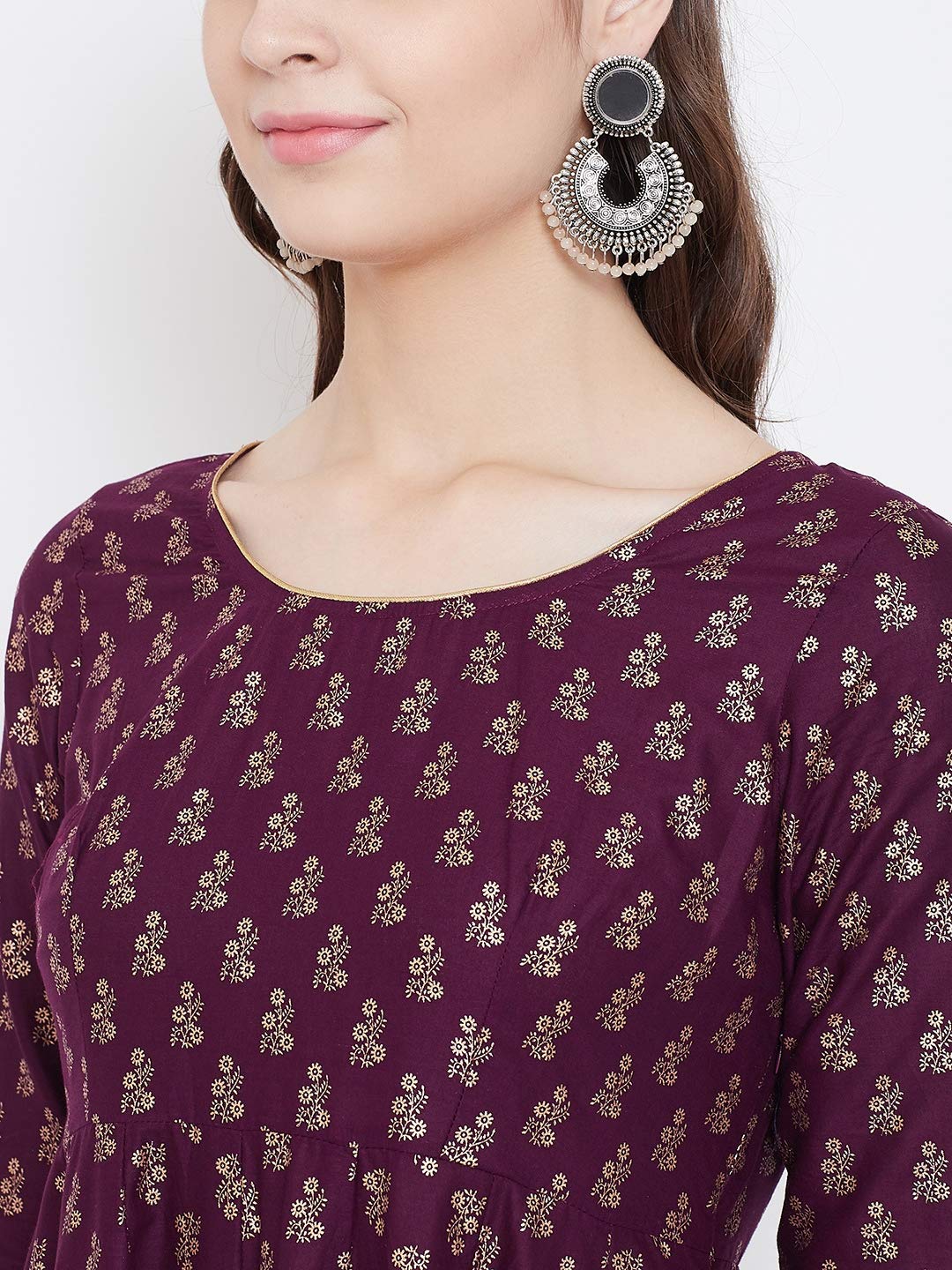 "PH" POSHAKHUB Adorable Women's Soft Cotton Printed Cap Sleeve Anarka Kurti