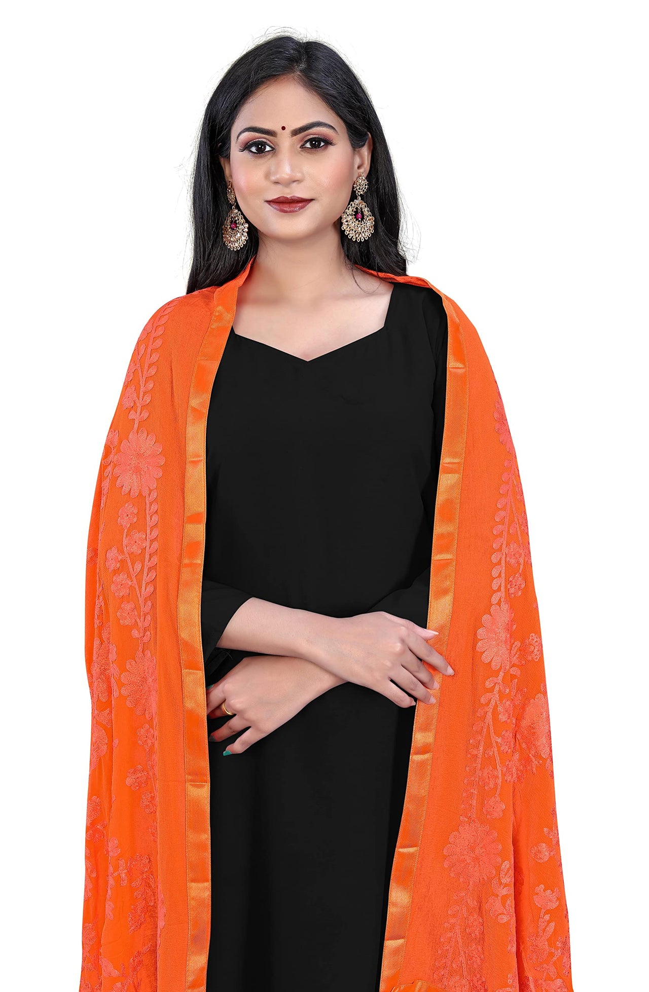 AKSHAR LLC Women's Embroidered Chiffon Dupatta