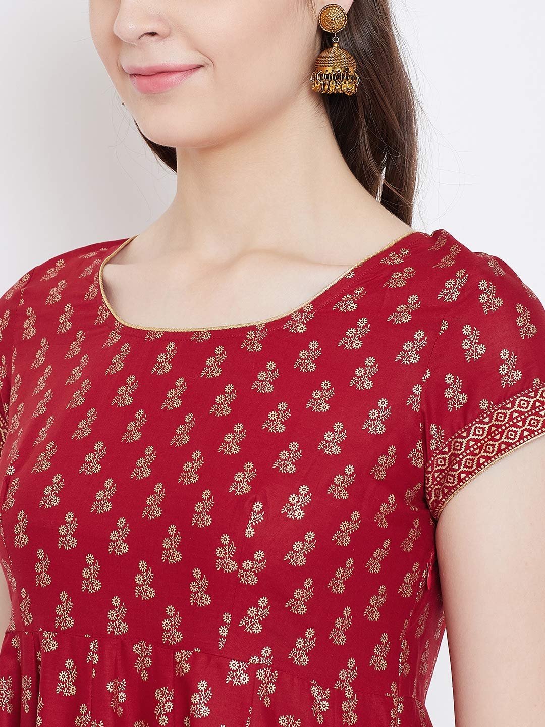 "PH" POSHAKHUB Adorable Women's Soft Cotton Printed Cap Sleeve Anarka Kurti