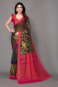 Winza Designer Women's Chiffon Brasso Floral Printed Saree with Blouse Piece