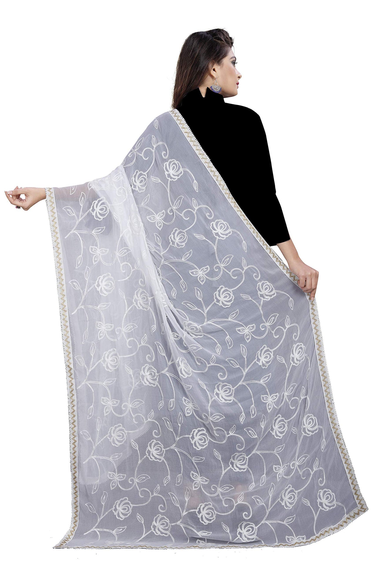AKSHAR LLC Miss India Women's Chiffon Dupatta With Karachi Embroidery Work_2.30mtr