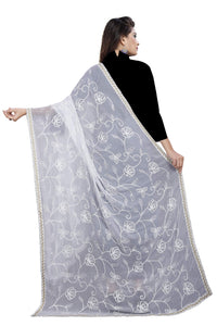 AKSHAR LLC Miss India Women's Chiffon Dupatta With Karachi Embroidery Work_2.30mtr