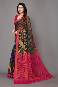 Winza Designer Women's Chiffon Brasso Floral Printed Saree with Blouse Piece