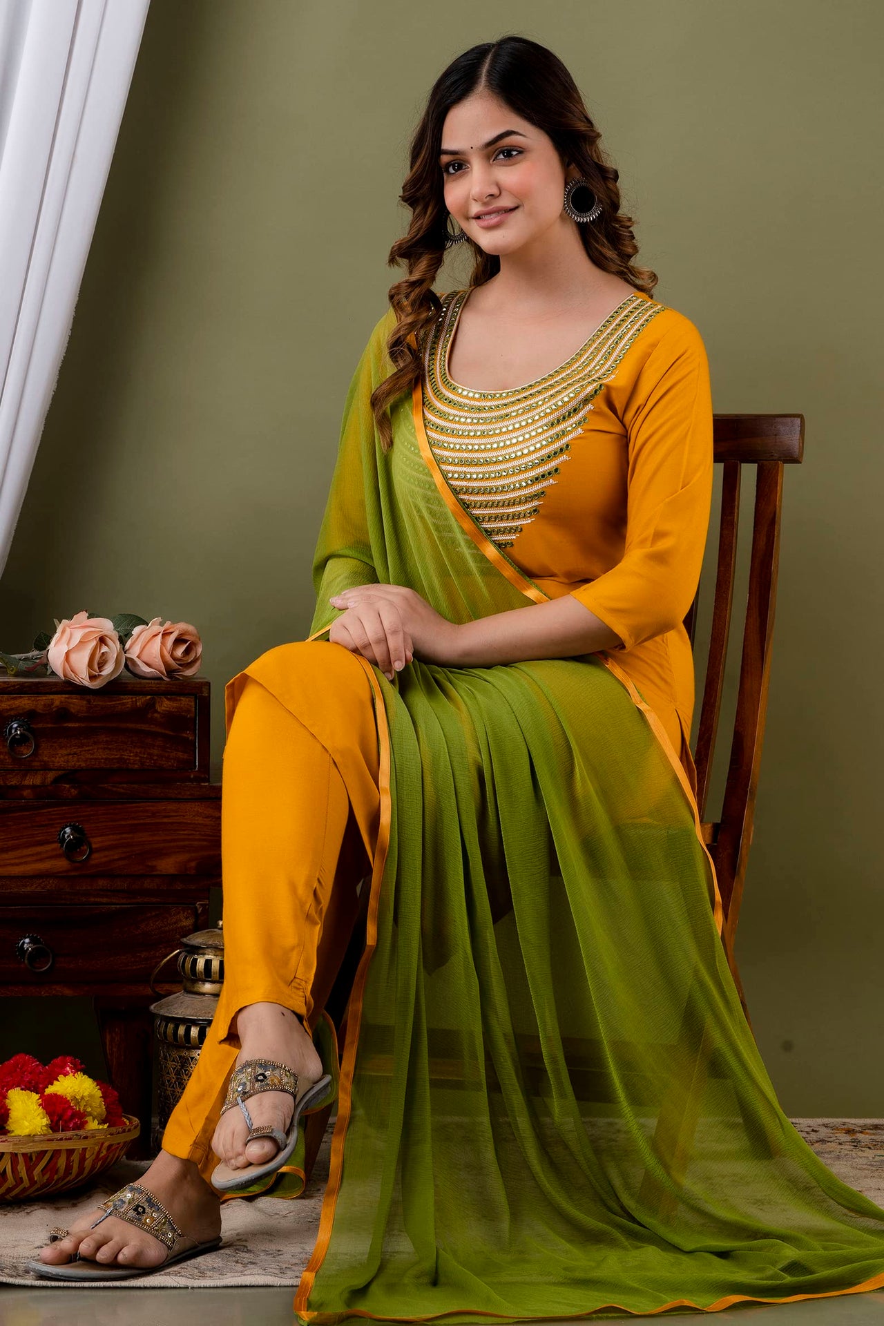 LookMark Womens Cotton Rayon Kurta and Pant Set with Dupatta
