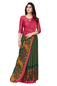 Winza Designer Women's Chiffon Brasso Floral Printed Saree with Blouse Piece