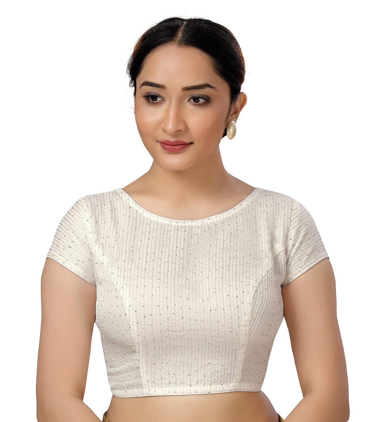 X3 Women's Polyester Cap Sleeves Chanderi Silk Sequin Embroidered Saree Blouse