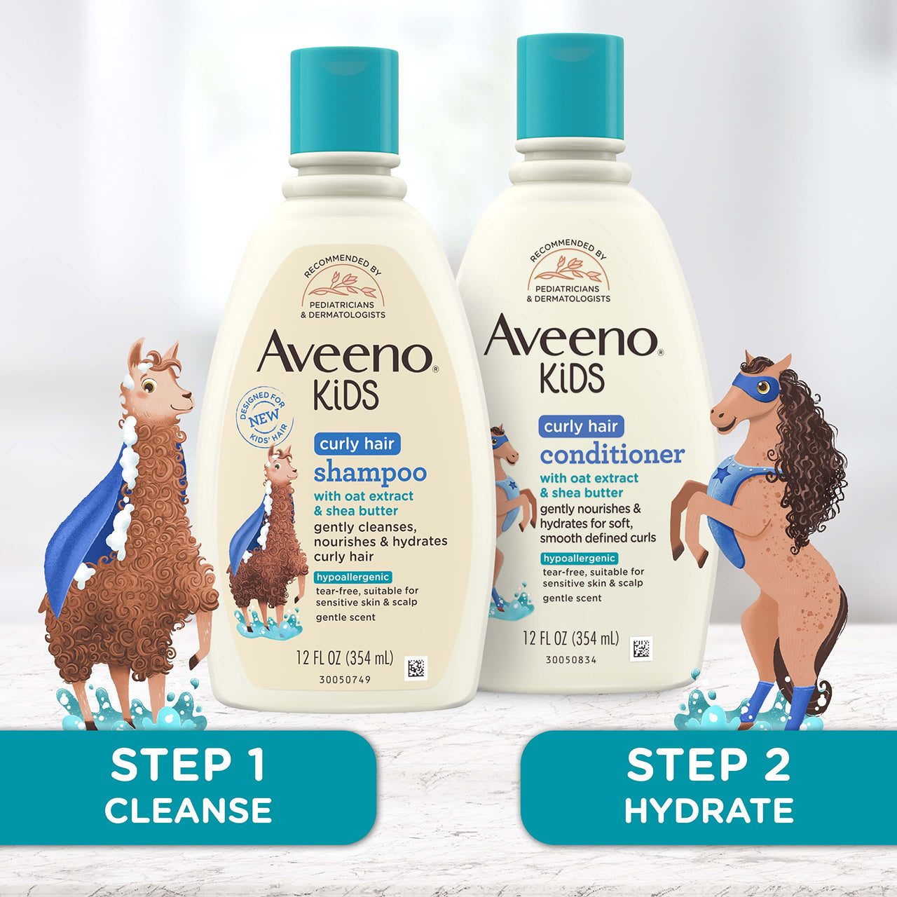 Aveeno Baby Kids Curly Hair Conditioner With Oat Extract & Shea Butter, Gently Nourishes & Hydrates For Defined Curls, Tear-Free & Suitable For Sensitive Skin, Hypoallergenic, 12 Fl. Oz, 1 Count