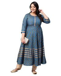 Yash Gallery Women's Rayon Golden Buti Printed Anarkali Kurta