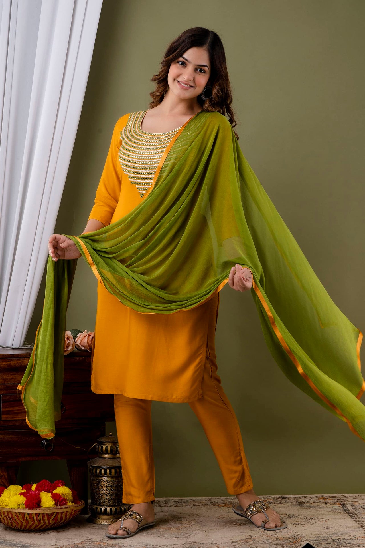 LookMark Womens Cotton Rayon Kurta and Pant Set with Dupatta