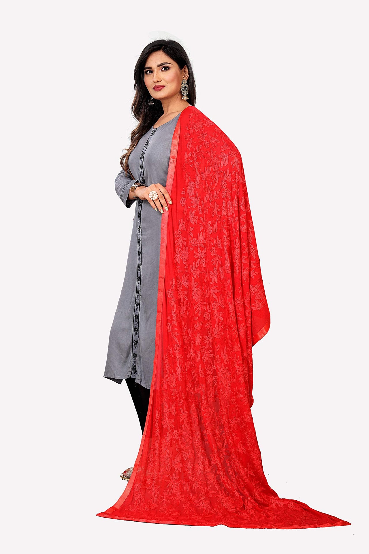 Akshar Llc Miss India Women's Chiffon Dupatta With Goodembroidery Work