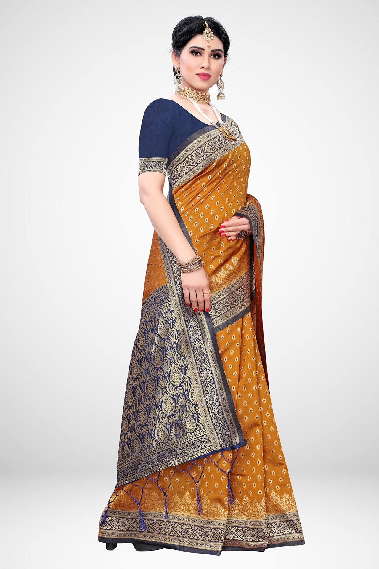AKHILAM Women's Banarasi silk woven Design Saree with Unstitched Blouse Piece(GNG220_QL_Parent)
