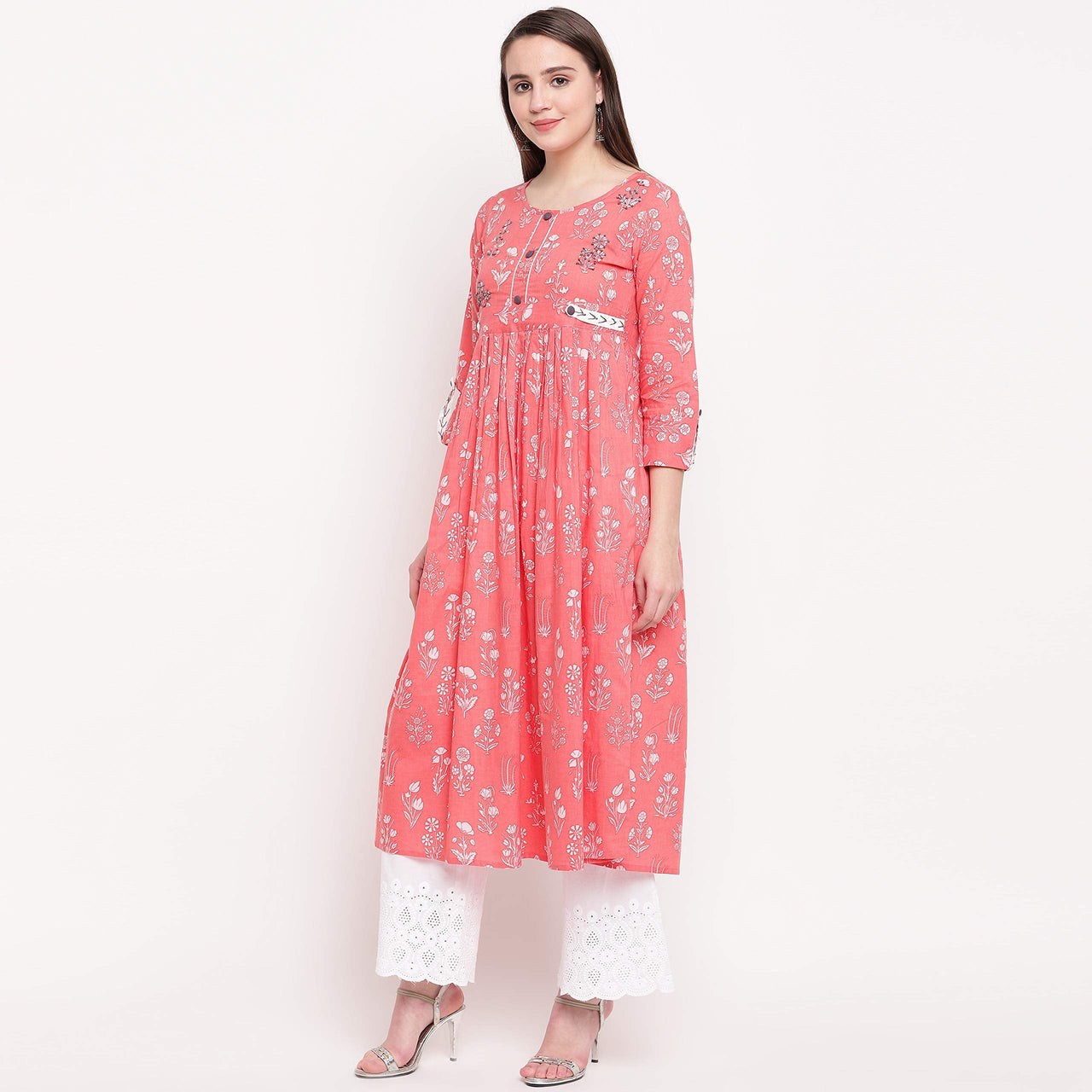 Vbuyz Women's Floral Print Anarkali Cotton Kurti(VF-KU-591-592)