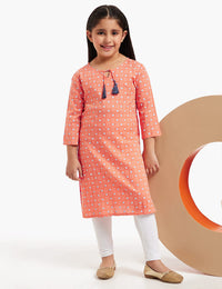 Amazon Brand - Jam & Honey Girl's Cotton Regular Short Kurti PEACH 2 2 Years-3 Years