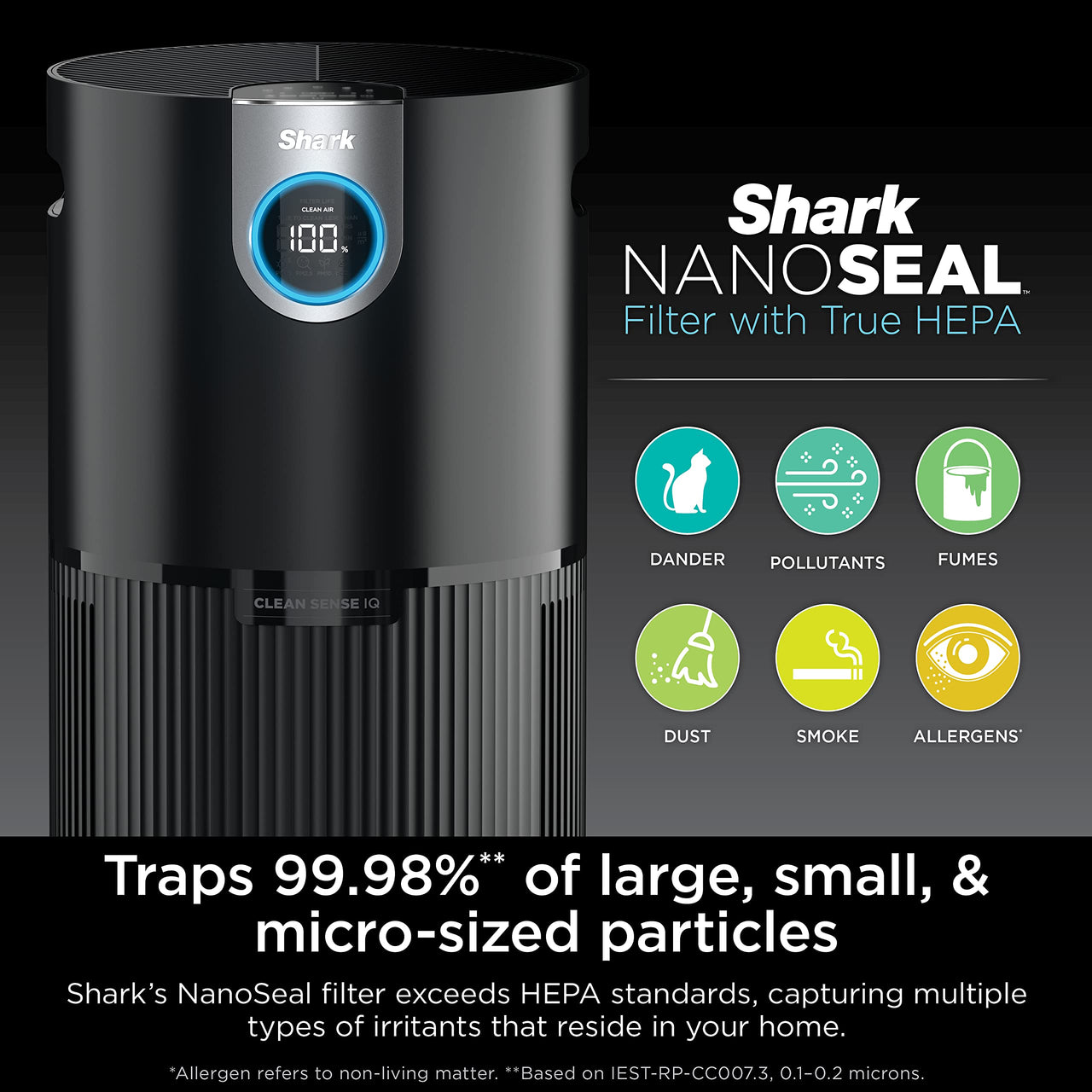Shark Air Purifier for Home, Office, and Bedroom, Clean Sense Technology, HEPA Air Filter, 1200 Sq Ft, Captures 99.98% of Particles, Pet Dander, Pollutants, Dust, Smoke, Allergens & Smells, HP202 Black 1200 Sq. Ft.