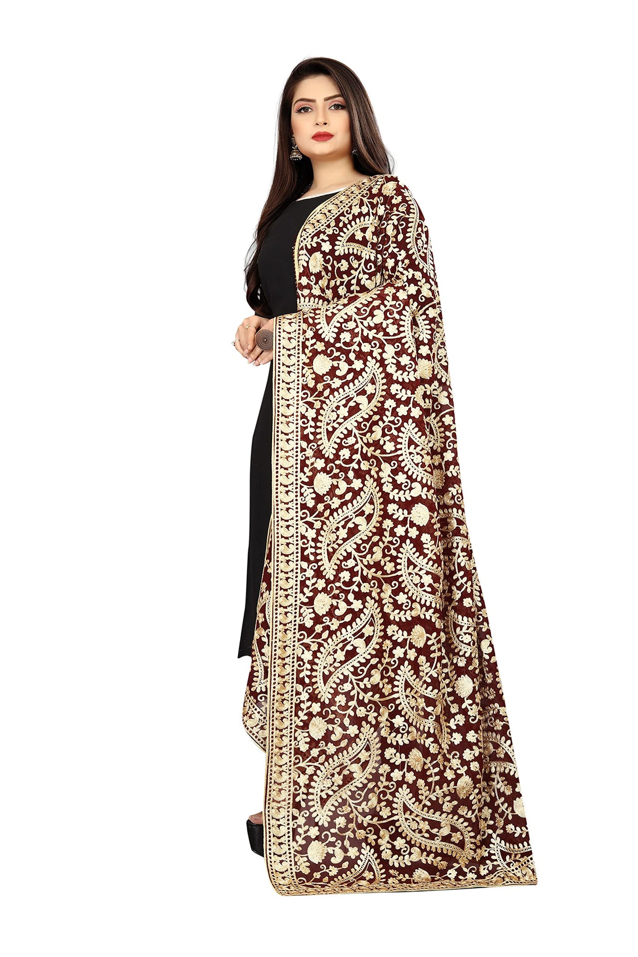 AKSHAR LLC Women's Embroidered Chiffon Dupatta