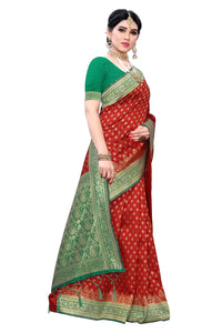 AKHILAM Women's Banarasi silk woven Design Saree with Unstitched Blouse Piece(GNG220_QL_Parent)