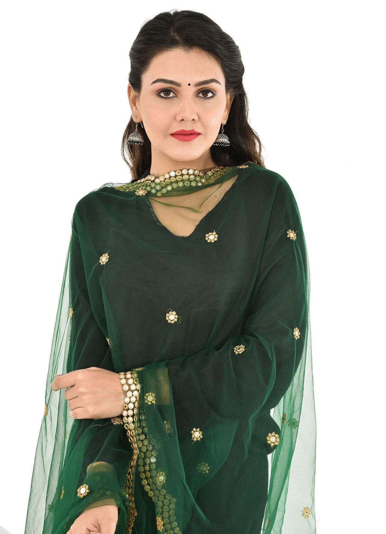 YOUTHQUAKE Heavy Embellished Plastic Mirror Net Dupatta for Womens & Girls