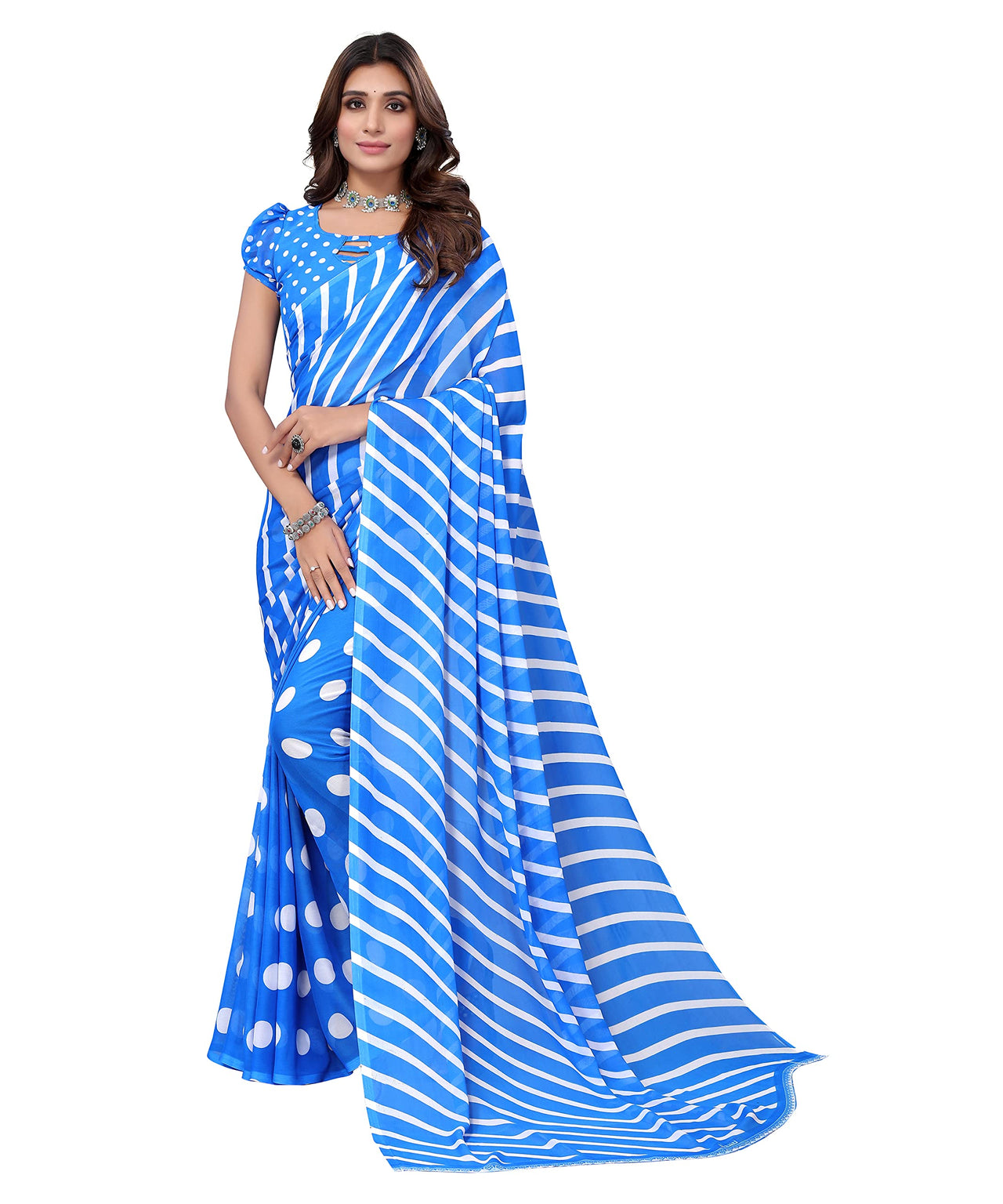 Yashika Women's Georgette Printed Saree With Blouse Piece