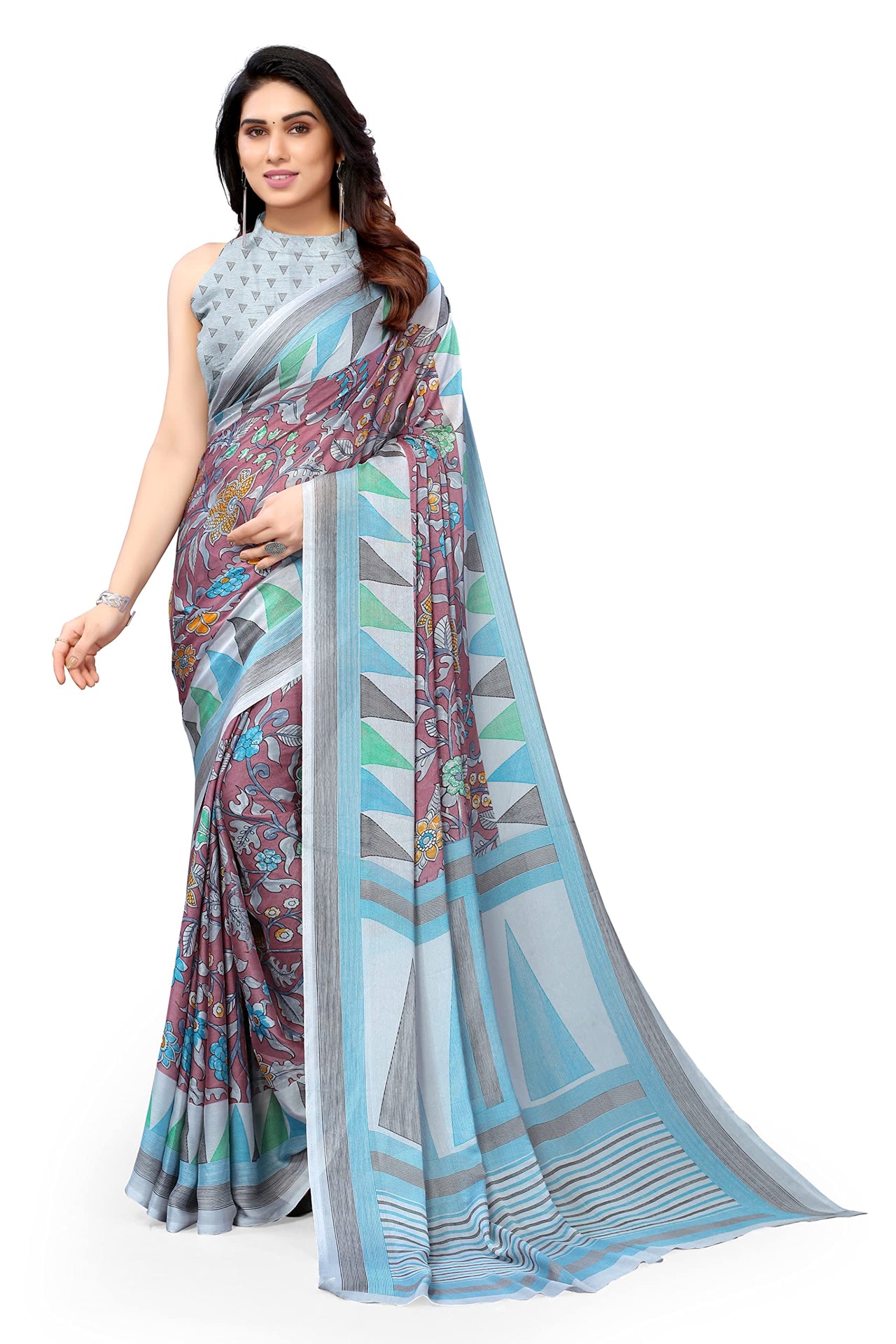MIRCHI FASHION Women's Stylish Chiffon Floral and Geometric Printed Saree with Blouse Piece
