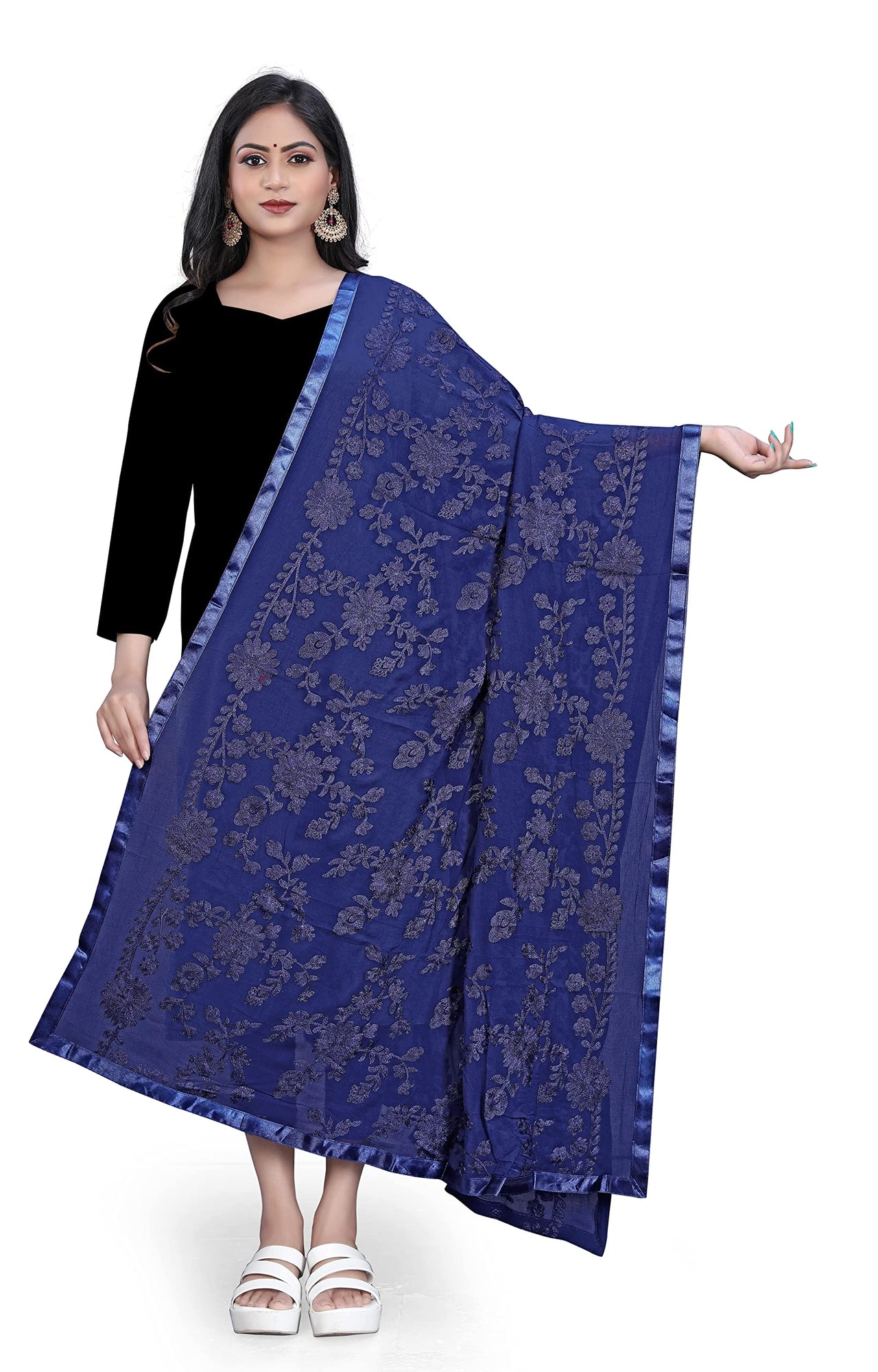 AKSHAR LLC Women's Embroidered Chiffon Dupatta