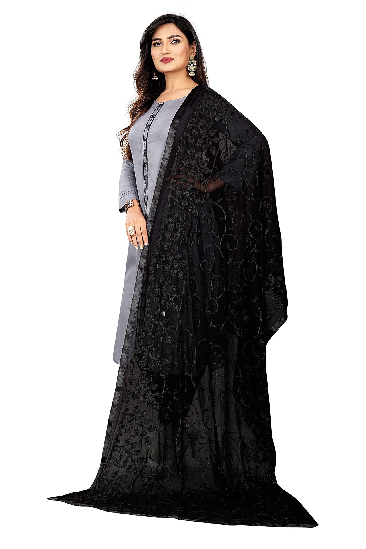 AKSHAR LLC Miss India Women's Chiffon Dupatta With Karachi Embroidery Work_2.30mtr