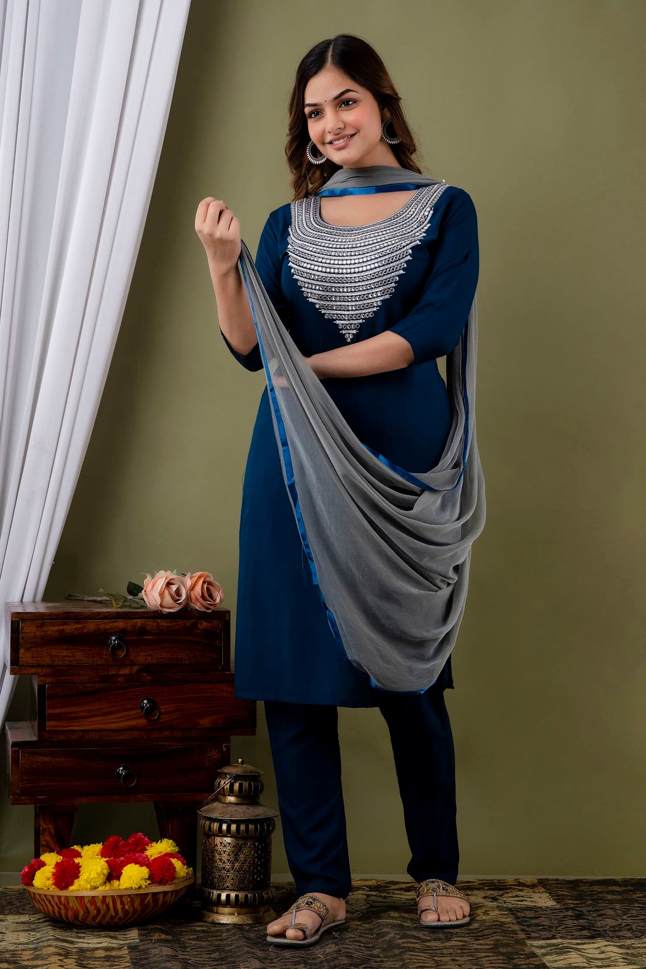 LookMark Womens Cotton Rayon Kurta and Pant Set with Dupatta