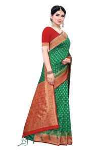 AKHILAM Women's Banarasi silk woven Design Saree with Unstitched Blouse Piece(GNG220_QL_Parent)