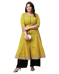 Yash Gallery Women's Plus Size Plus Size Cotton Slub Checks Printed Anarkali Kurta for Women