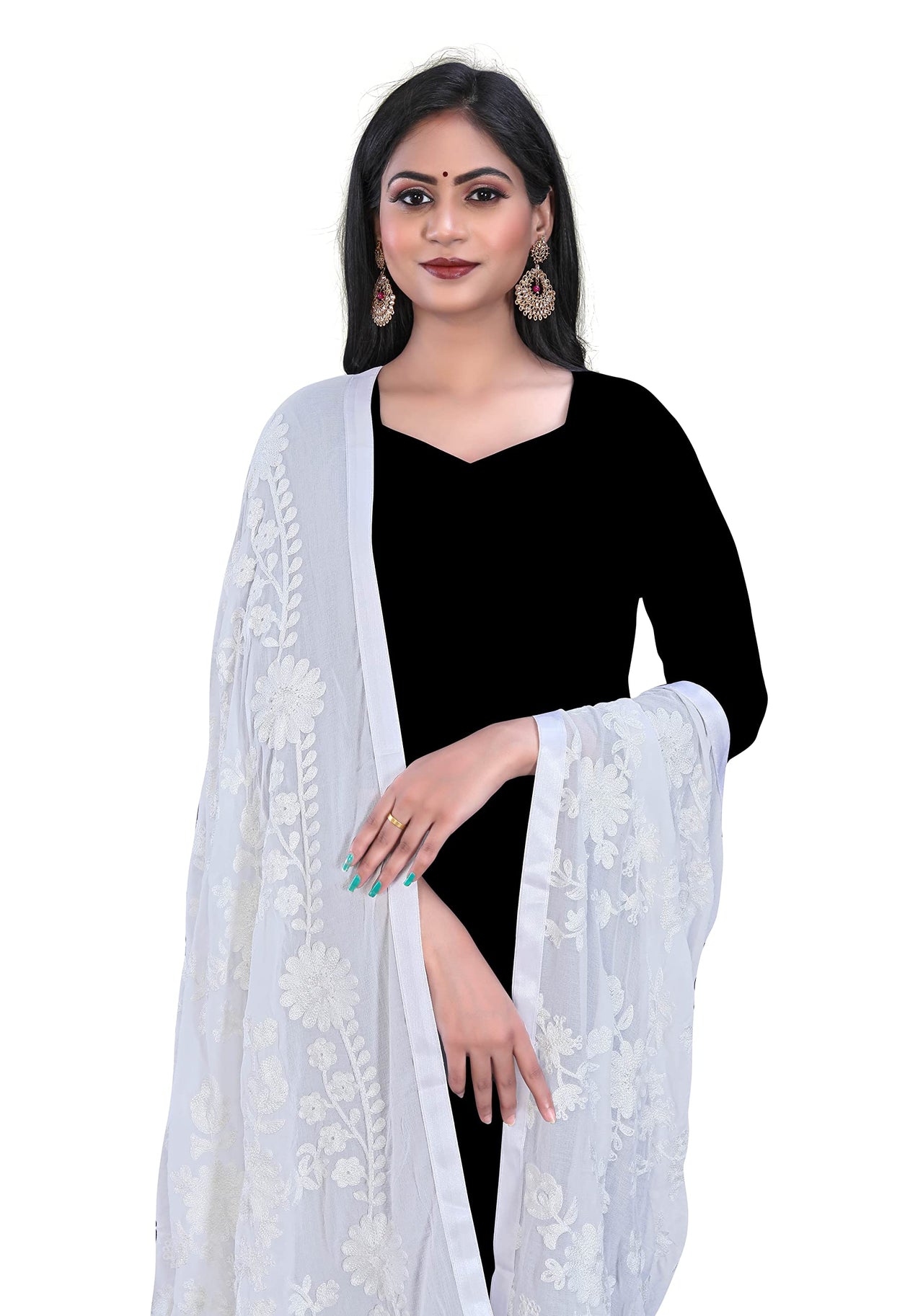 AKSHAR LLC Women's Embroidered Chiffon Dupatta