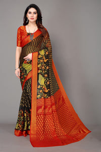 Winza Designer Women's Chiffon Brasso Floral Printed Saree with Blouse Piece