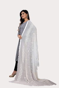 AKSHAR LLC Women's Designer Pure Chiffon Dupatta with Pure Cotton Thread Embroidery Work