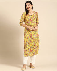 Monira Women's Pure Cambric Cotton Kalamkari Floral Print Straight Kurti
