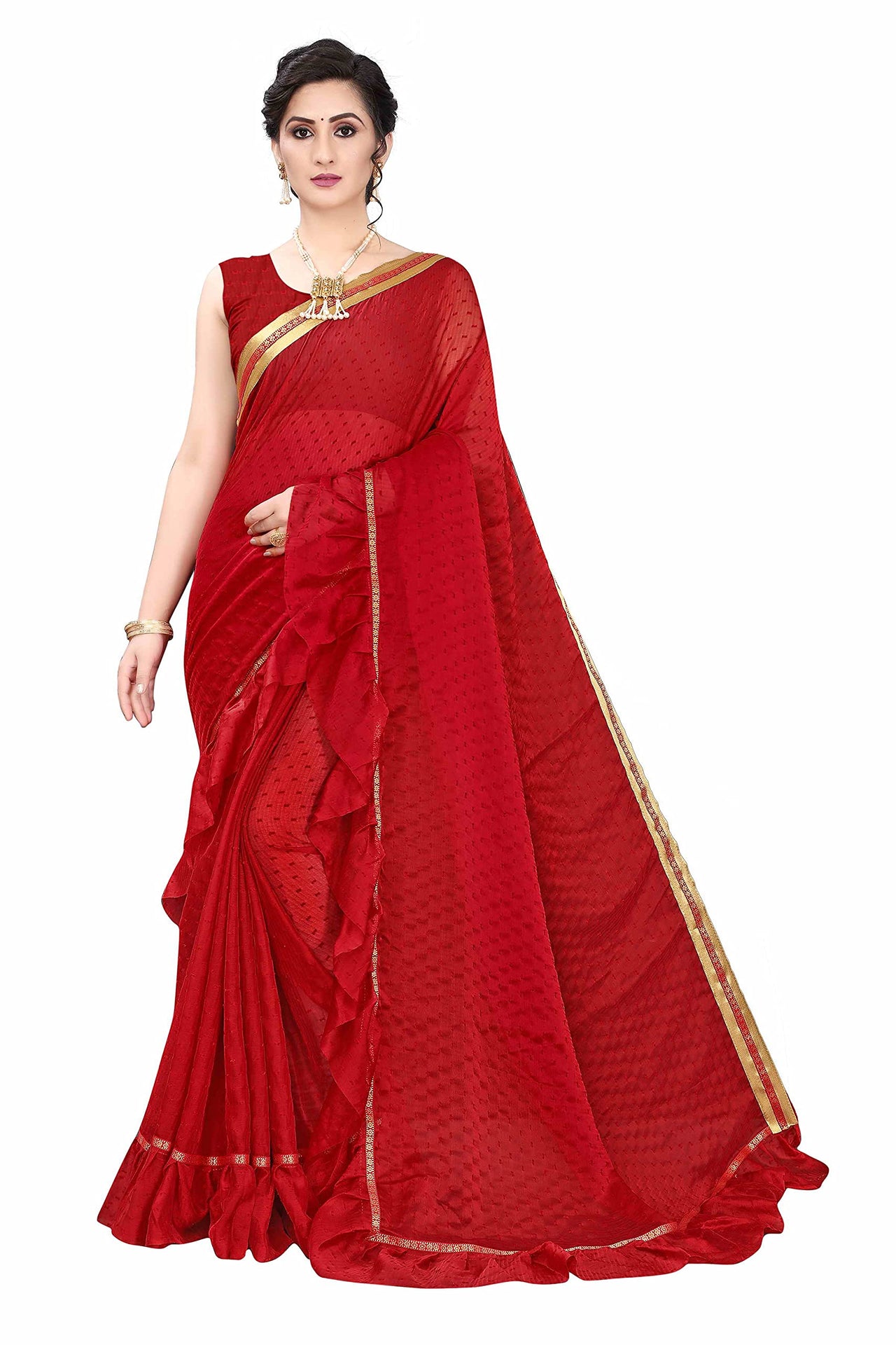 Anjaneya Sarees Women's Georgette Saree With Blouse Piece
