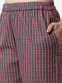 MIRCHI FASHION Women's Cotton Bagru Printed A-Line Kurta Set with Plazzo Pant L Grey, Pink