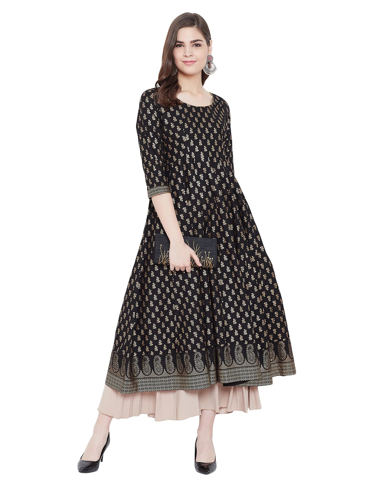 "PH" POSHAKHUB Adorable Women's Soft Cotton Printed Cap Sleeve Anarka Kurti
