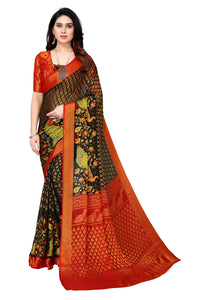 Winza Designer Women's Chiffon Brasso Floral Printed Saree with Blouse Piece