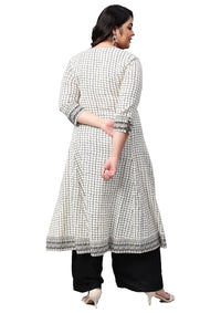 Yash Gallery Women's Plus Size Plus Size Cotton Slub Checks Printed Anarkali Kurta for Women