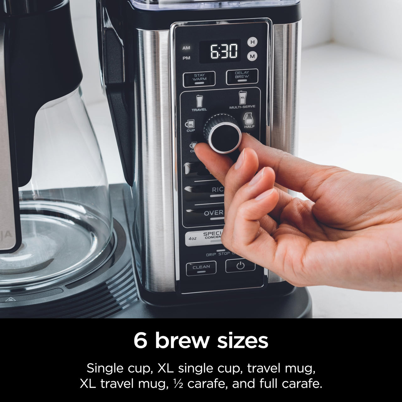 Ninja Specialty Coffee Maker, Hot & Iced Coffee, 6 Brew Styles, 8 Sizes, Small Cup to Travel Mug, 10-Cup Carafe, Fold-Away Frother, Permanent Filter, Removable Reservoir, Black, CM401 10 cup - Stainless Steel
