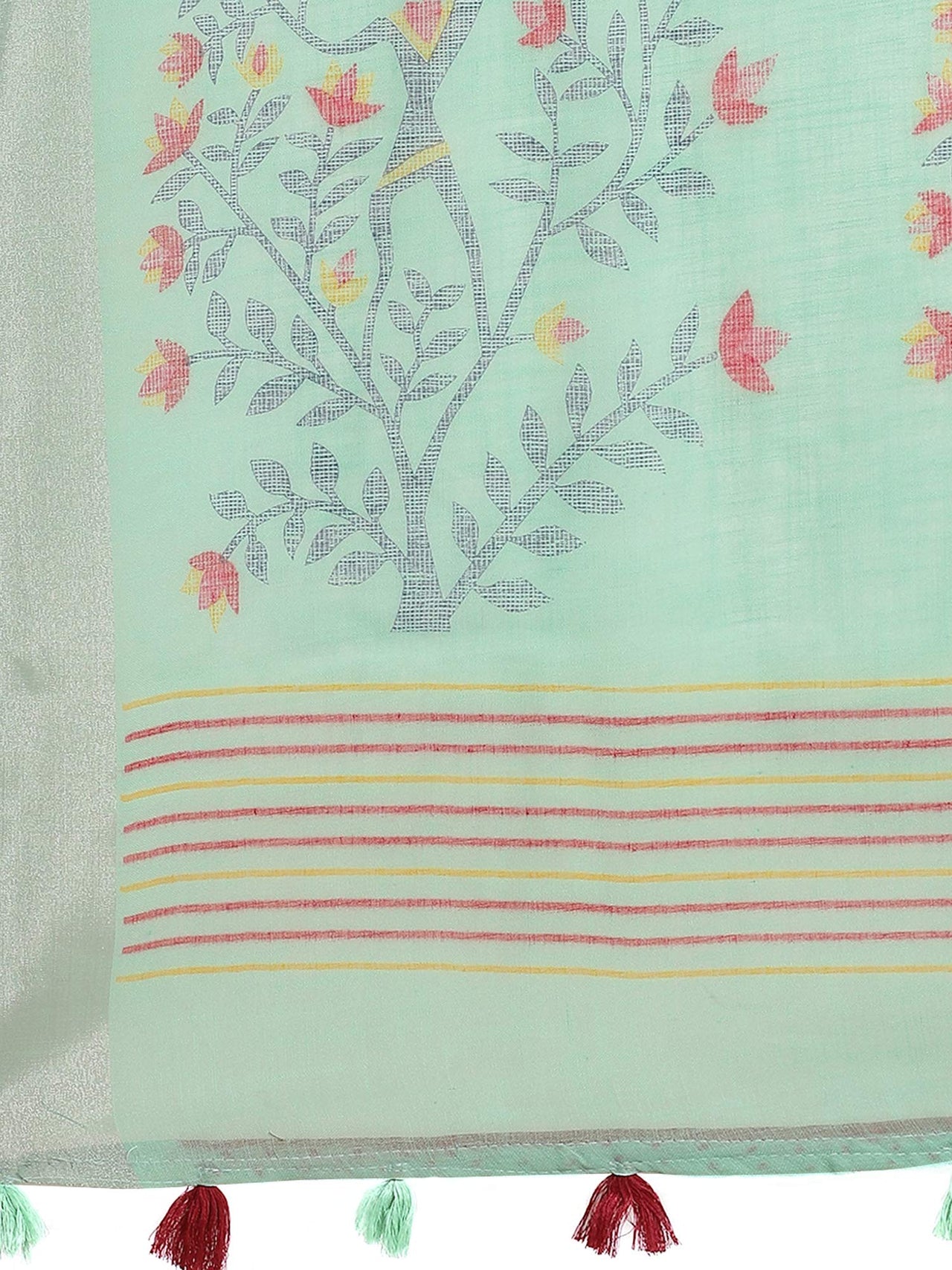 AKHILAM Women's Linen Geometric Saree With Unstitched Boluse Piece